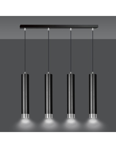 metalowa lampa wisząca Emibig KIBO 4 BL/CHROME 643/4 designerski spot wiszący czarne tuby srebrne dodatki
