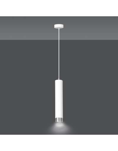 metalowa lampa wisząca Emibig KIBO 1 WH/CHROME  641/1 designerski spot wiszący biała tuba srebrne dodatki