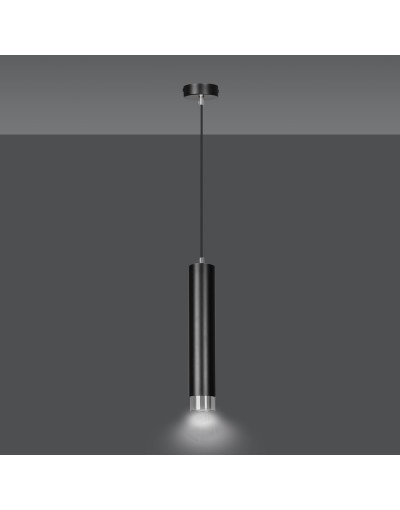 metalowa lampa wisząca Emibig KIBO 1 BL/CHROME 643/1 designerski spot wiszący czarna tuba srebrne dodatki