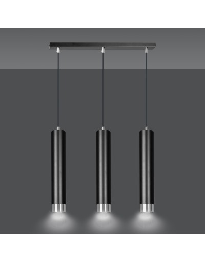 metalowa lampa wisząca Emibig KIBO 3 BL/CHROME  643/3 designerski spot wiszący czarne tuby srebrne dodatki