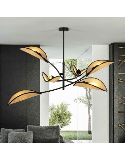 Emibig LOTUS 6 BLACK/RATTAN 1108/6 lampa sufitowa żyrandol oryginalny Design abażury