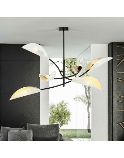 Emibig LOTUS 6 WHITE/GOLD 1107/6 lampa sufitowa żyrandol oryginalny Design abażury